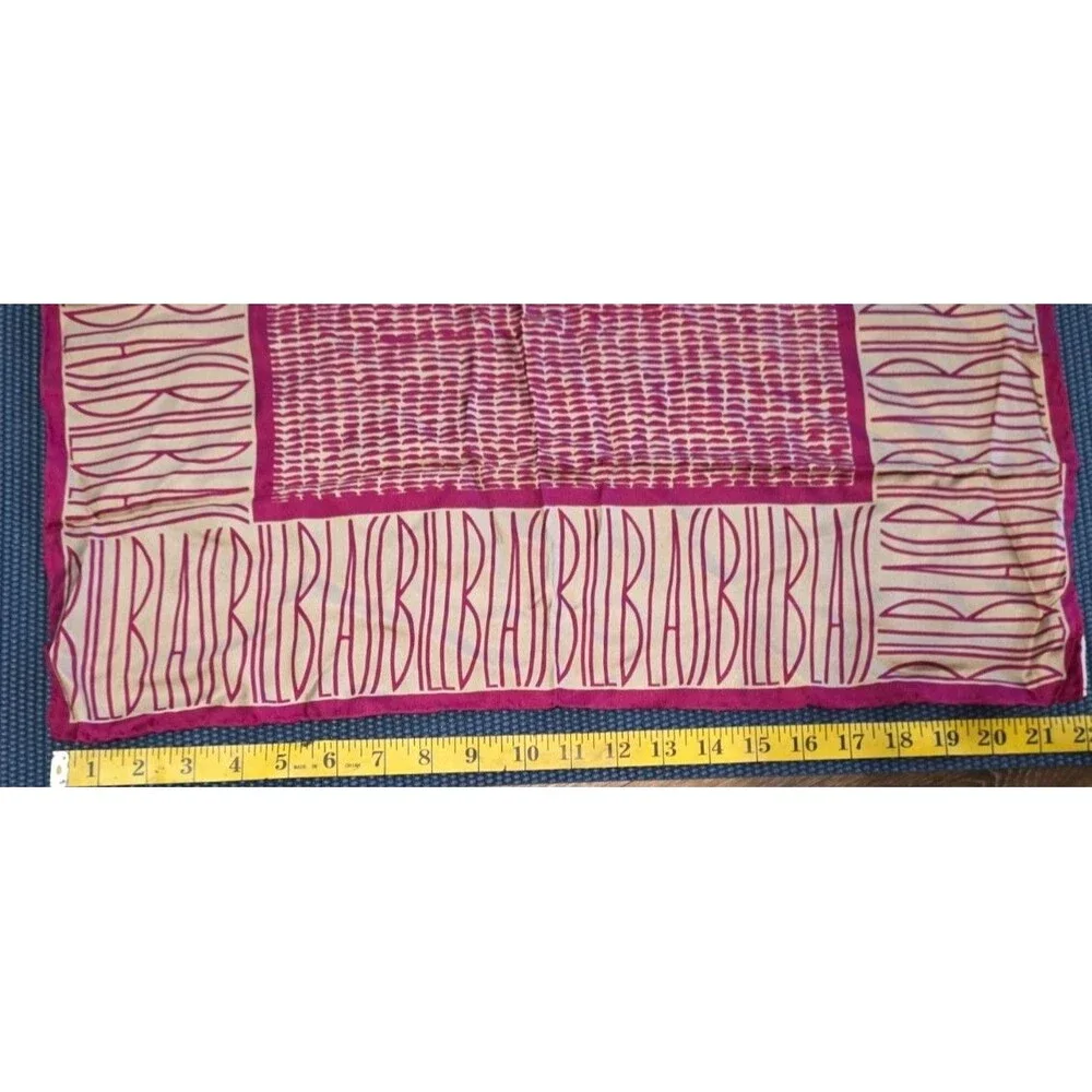 Vintage Bill Blass Burgundy Beige Logo Geometric Pattern Silk Square Scarf